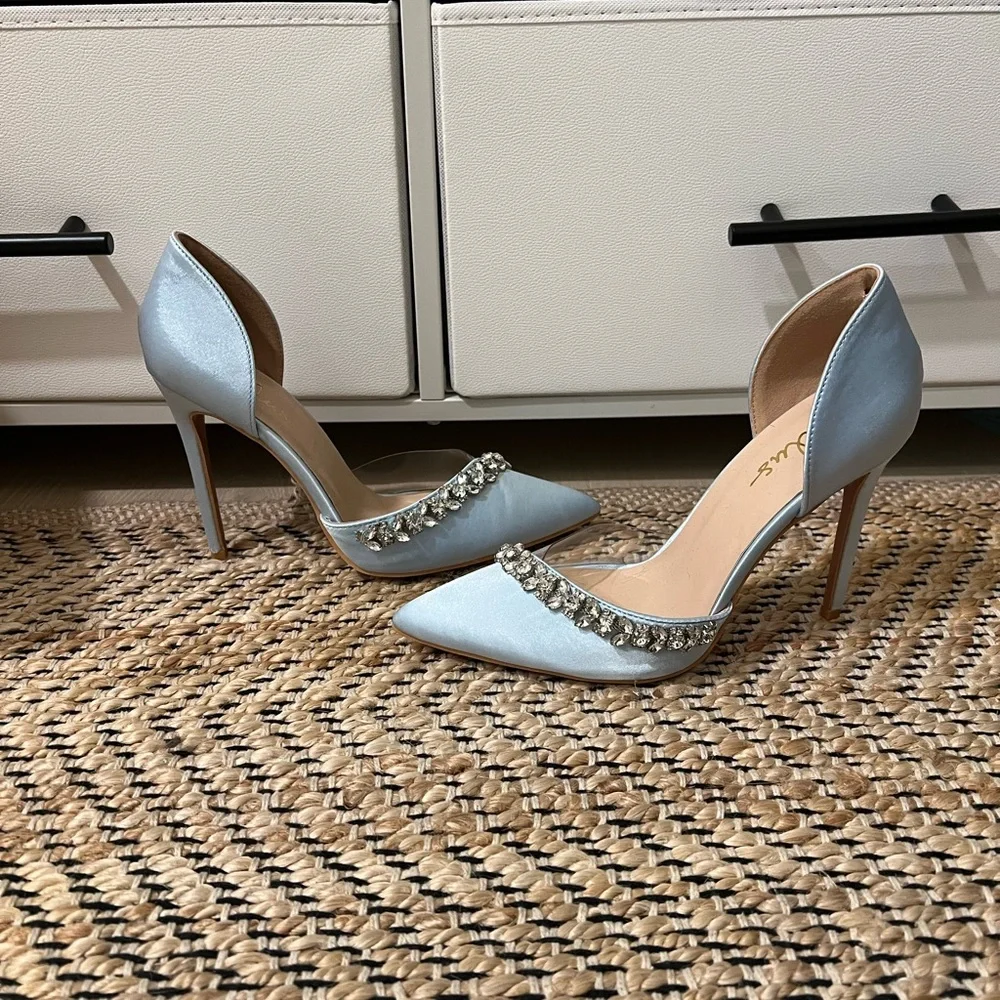 Lulu's Light Blue Heels with Rhinestone Accents - Picture 3 of 4